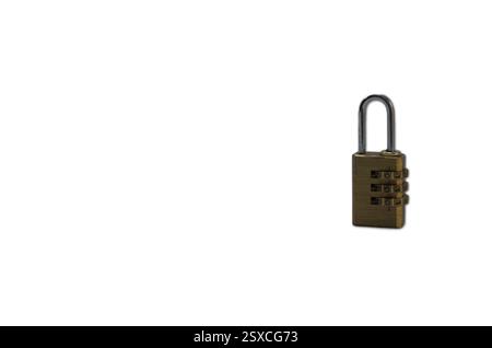 Small Brass Combination Lock on Clean White Background Stock Photo
