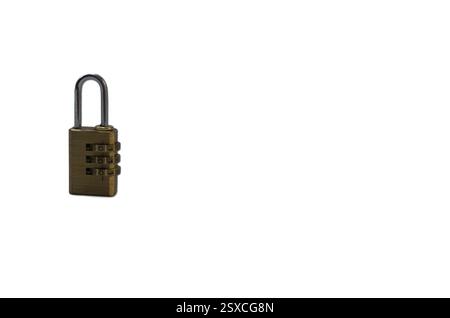 Small Brass Combination Lock on Clean White Background Stock Photo