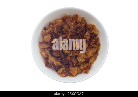 Crispy Golden Fried Potato Chips in a White Bowl Stock Photo