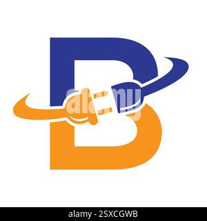 Initial Electric Logo On Letter B Concept With Electric Plug Symbol Vector And Template Stock Vector