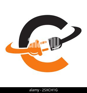 Initial Electric Logo On Letter C Concept With Electric Plug Symbol Vector And Template Stock Vector