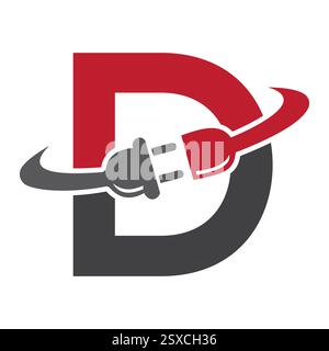Initial Electric Logo On Letter D Concept With Electric Plug Symbol Vector And Template Stock Vector