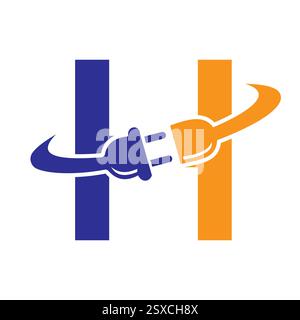 Initial Electric Logo On Letter H Concept With Electric Plug Symbol Vector And Template Stock Vector