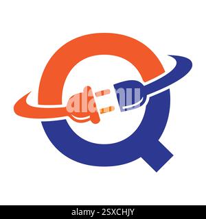 Initial Electric Logo On Letter Q Concept With Electric Plug Symbol Vector And Template Stock Vector