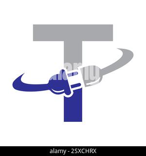 Initial Electric Logo On Letter T Concept With Electric Plug Symbol Vector And Template Stock Vector