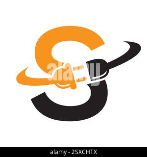 Initial Electric Logo On Letter S Concept With Electric Plug Symbol Vector And Template Stock Vector
