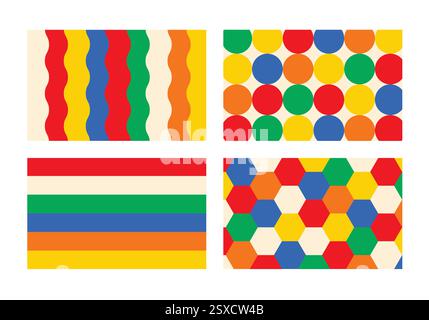 Retro colored geometric abstract background set Stock Vector