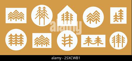 Trendy color fir tree logo set. Stock Vector