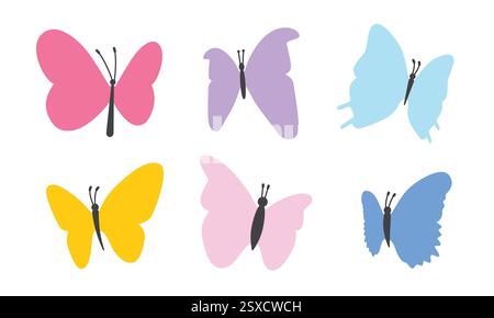 Trendy color butterfly set isolated Stock Vector
