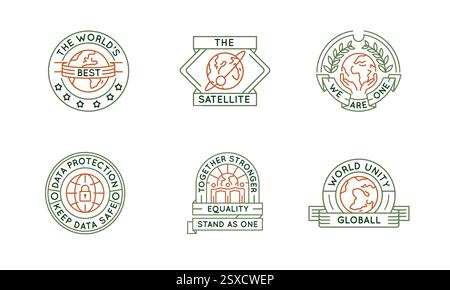 Set of 6 Global Unity and Earth Planet Logo Icons Stock Vector