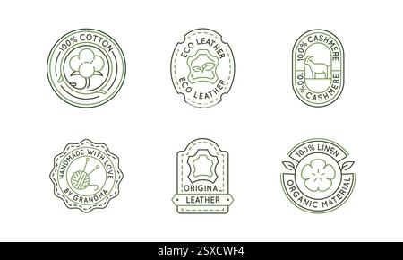Set of 6 Material and Textile Logo Icons Stock Vector