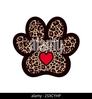 Paw print filled with leopard pattern. Stock Vector