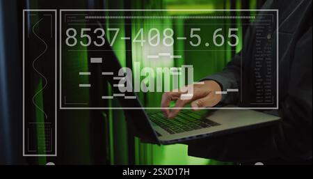 Image of data processing over asian male it engineer using laptop Stock Photo