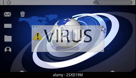 Image of virus warning text and data processing over globe Stock Photo