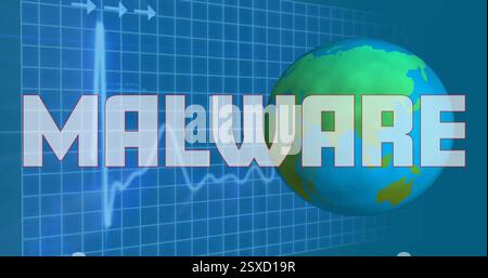 Image of malware text and data processing over globe Stock Photo