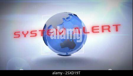 Image of system alert warning text and data processing over globe Stock Photo