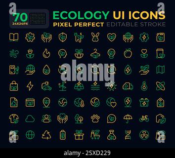 Ecology dark color line ui icons set Stock Vector