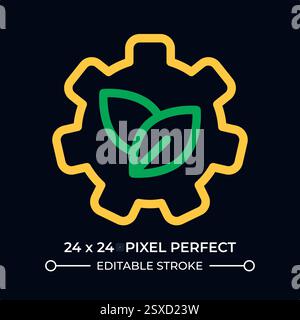 Cogwheel with leaves dark color line ui icon Stock Vector