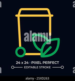 Trash can with leaves dark color line ui icon Stock Vector