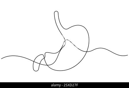 Single continuous line of Stomach. Line art of Stomach human organ Stock Vector