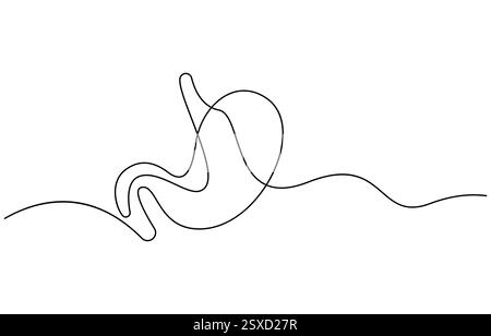 Single continuous line of Stomach. Line art of Stomach human organ Stock Vector