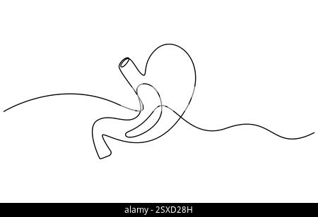 Single continuous line of Stomach. Line art of Stomach human organ Stock Vector