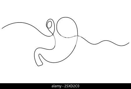 Single continuous line of Stomach. Line art of Stomach human organ Stock Vector