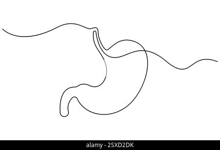 Single continuous line of Stomach. Line art of Stomach human organ Stock Vector
