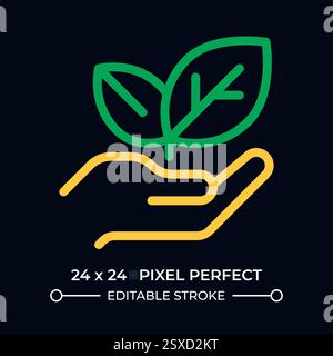 Hand holding sprout dark color line ui icon Stock Vector