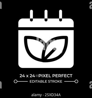 Leaves on calendar page glyph ui icon isolated on black Stock Vector