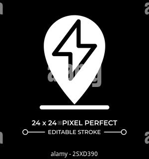 EV charging station location glyph ui icon isolated on black Stock Vector