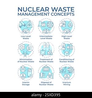Nuclear waste management soft blue concept icons Stock Vector