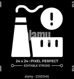 Factory danger warning glyph ui icon isolated on black Stock Vector