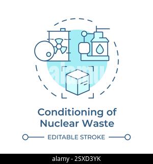 Conditioning of nuclear waste soft blue concept icon Stock Vector