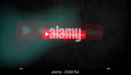 Image of subscribes text and data processing over red speech bubble Stock Photo