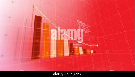 Image of financial data processing and statistics on red background Stock Photo