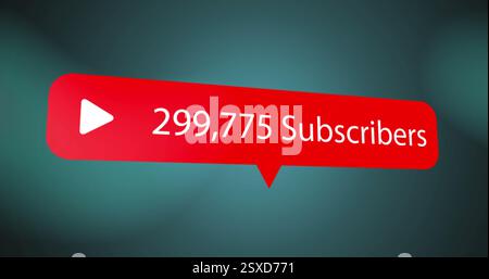 Image of subscribes text and data processing over red speech bubble Stock Photo