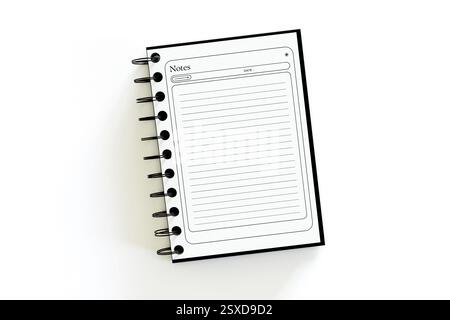 spiral bound notebook mockup with blank lined pages for notes, isolated on white background, showcasing designs, branding, office stationery, and prof Stock Photo