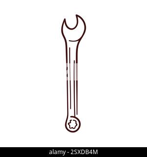Wrench tool logo in line art style. Repair and maintenance service symbol for construction business isolated on a white background. Stock Vector