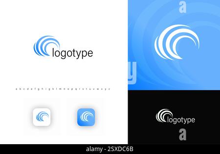 Wave brain logo with flowing curves. Represents water, energy, motion, brain. Ideal for environmental projects, sustainability, marine businesses Stock Vector
