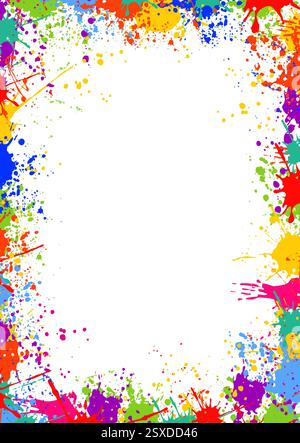 Hand painted border of rainbow coloured grunge paint splatters Stock Vector