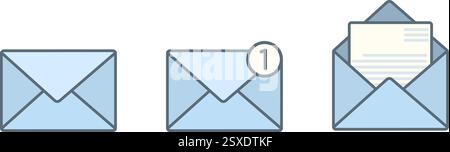Set of blue flat envelopes with receive message Stock Vector