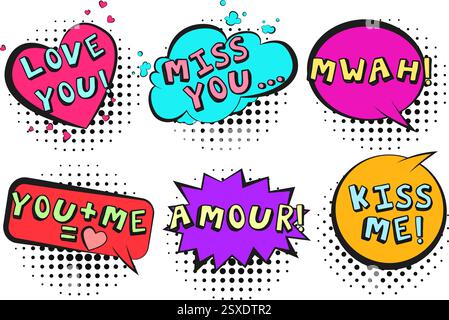 Cute retro comic bubbles for St. Valentines event Stock Vector