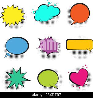 Big set of color retro comic speech bubbles Stock Vector