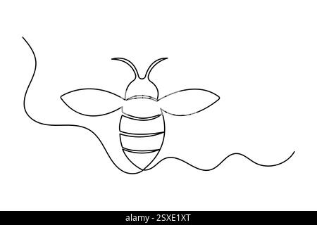 Continuous single line drawing of bee outline isolated vector art illustration Stock Vector