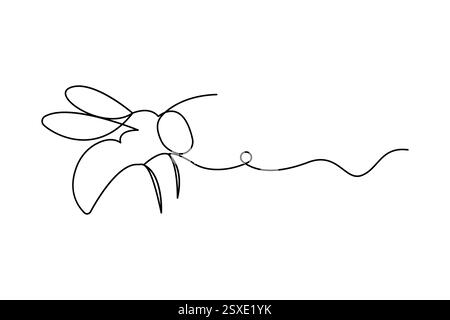 Continuous single line drawing of bee outline isolated vector art illustration Stock Vector