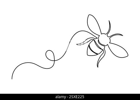 Continuous single line drawing of bee outline isolated vector art illustration Stock Vector