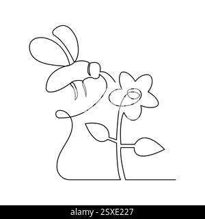 Continuous single line drawing of bee outline isolated vector art illustration Stock Vector