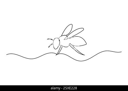 Continuous single line drawing of bee outline isolated vector art illustration Stock Vector
