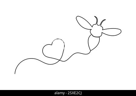Continuous single line drawing of bee outline isolated vector art illustration Stock Vector